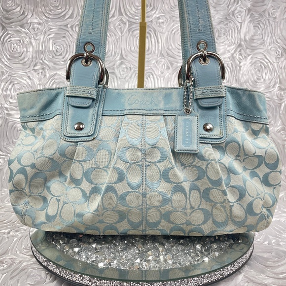 Coach F13742 Lt. Blue Soho Pleated Jacquard Tote, GUC - Picture 3 of 17